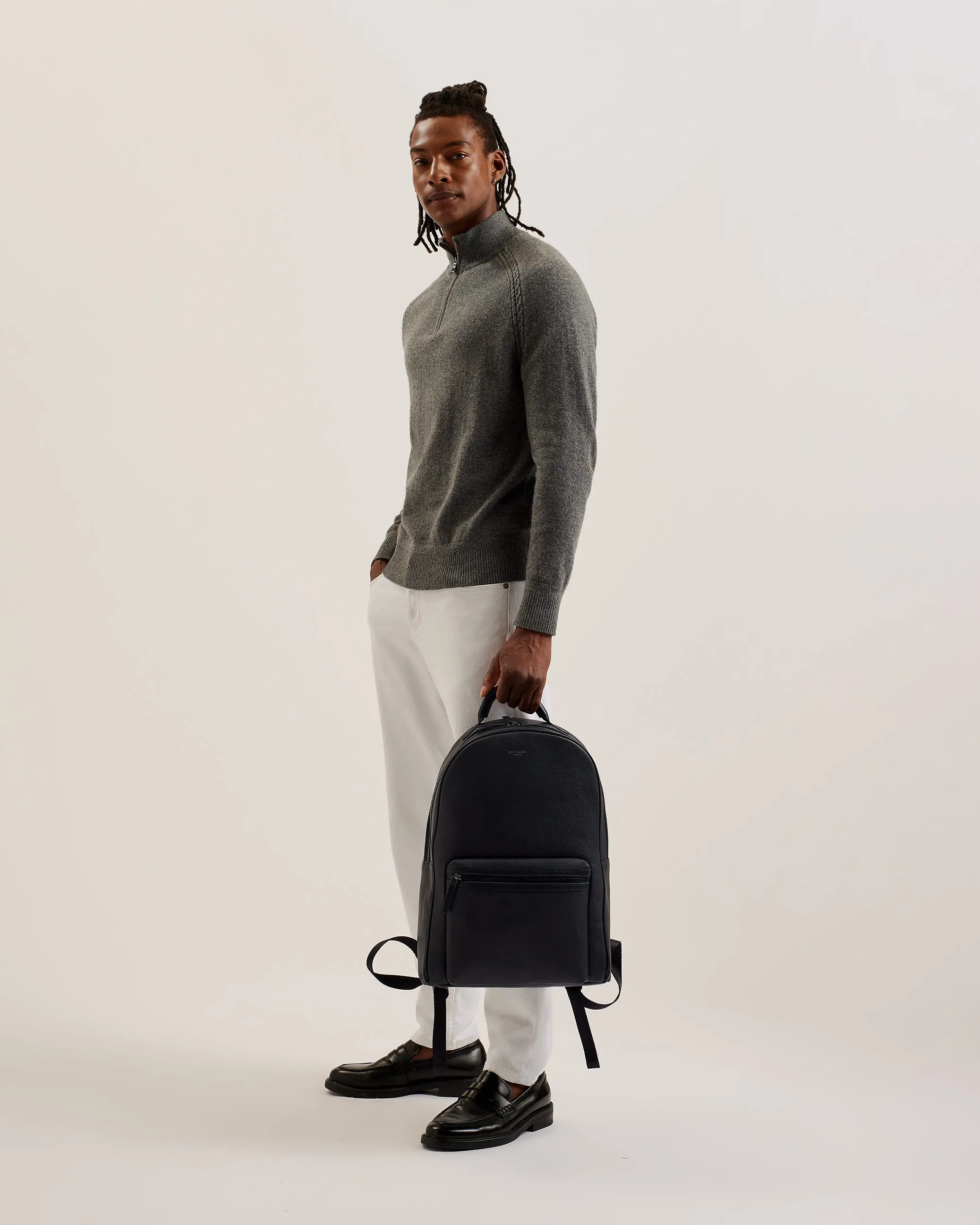 Conann Saffiano Leather Backpack Navy
