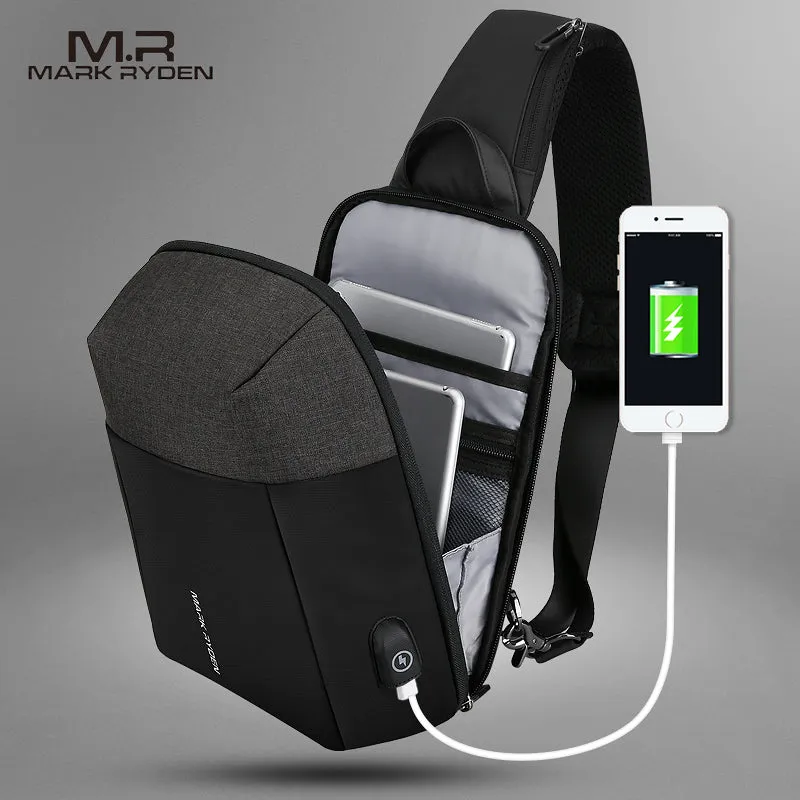 Mark Ryden Summer Men Crossbody Bag USB Recharging Chest Bag Anti-thief Men Shoulder Bag