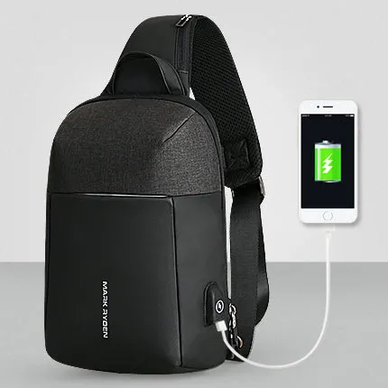 Mark Ryden Summer Men Crossbody Bag USB Recharging Chest Bag Anti-thief Men Shoulder Bag