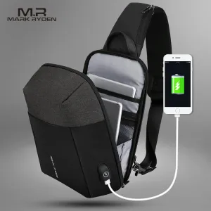 Mark Ryden Summer Men Crossbody Bag USB Recharging Chest Bag Anti-thief Men Shoulder Bag