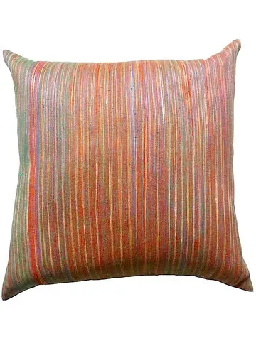 Pillow Cambodian Silk Hand Woven Stripe Orange Multi