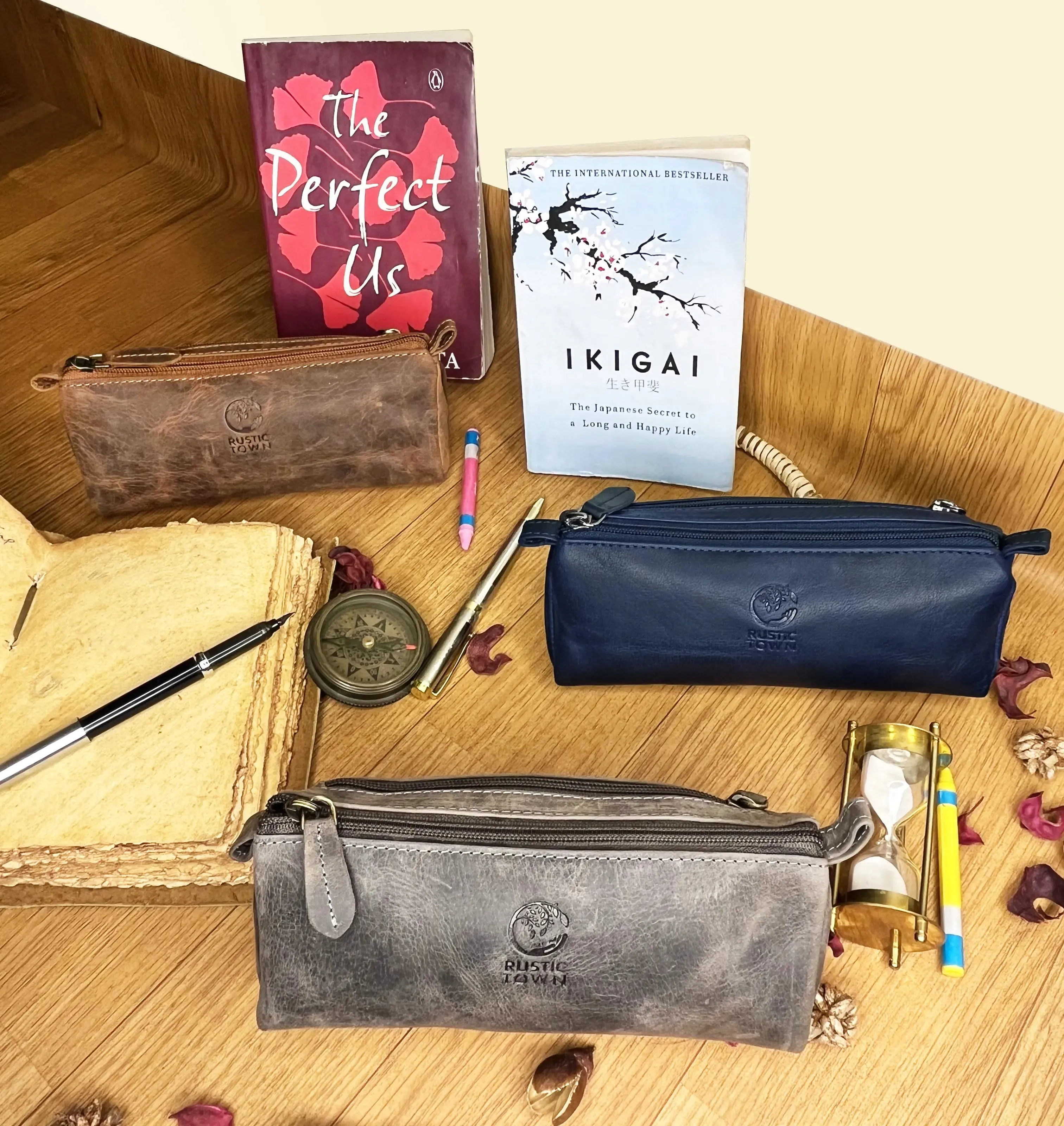 Tom Leather Pencil Case - Zippered Pen Pouch (Royal Blue)