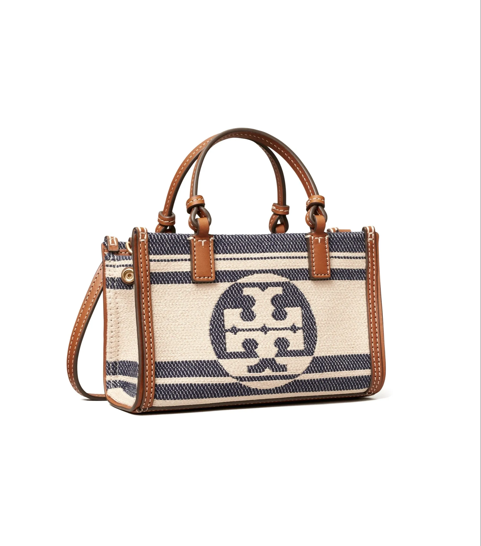 Tory Burch Natural / Royal Navy Ella Jacquard Stripe Mini Tote