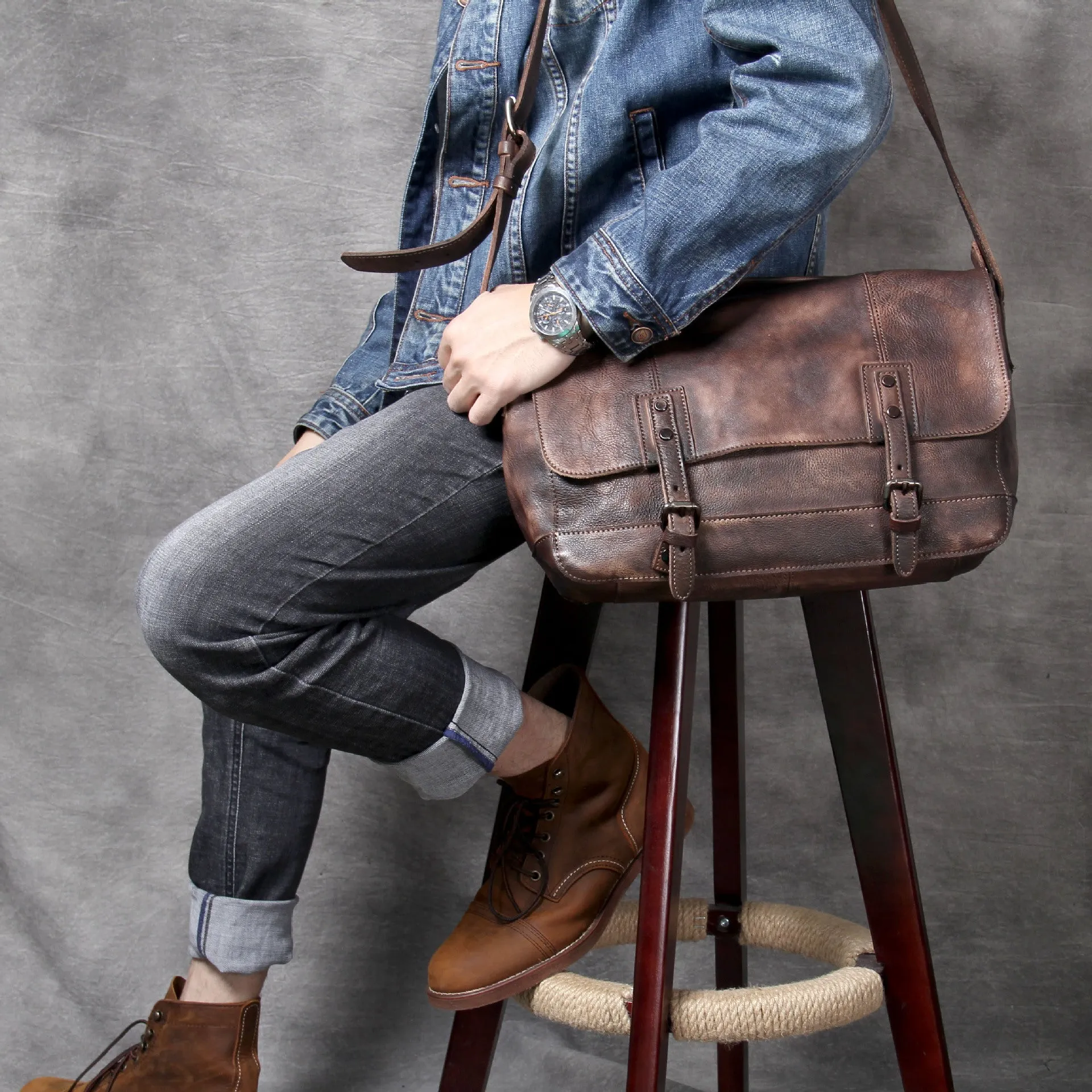 Vintage Casual Leather Crossbody Bags for Men