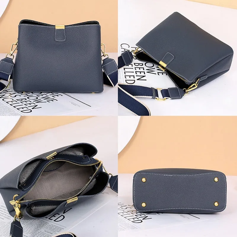 Women Genuine Leather Bag Bucket Handbag Lady Casual Shoulder Bag