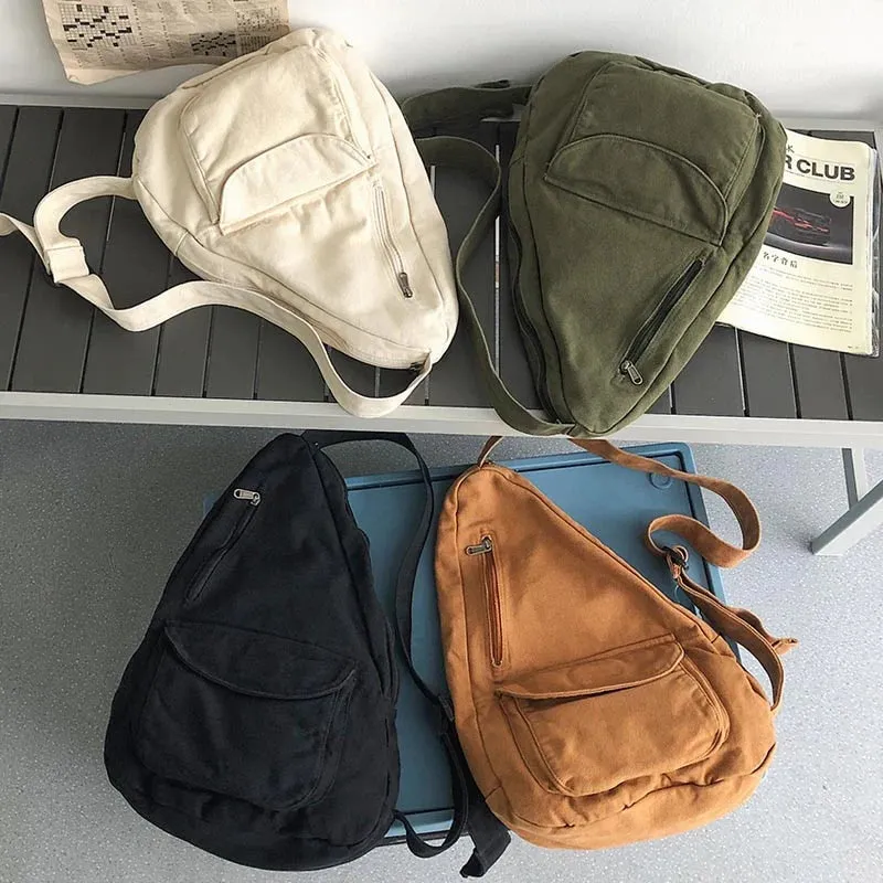 Women Shoulder Messenger Bag Canvas Crossbody Solid Color Chest Bag